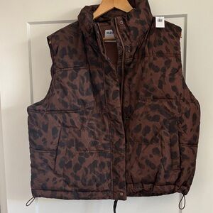 Old Navy Brown Leopard-Print Puffer Vest